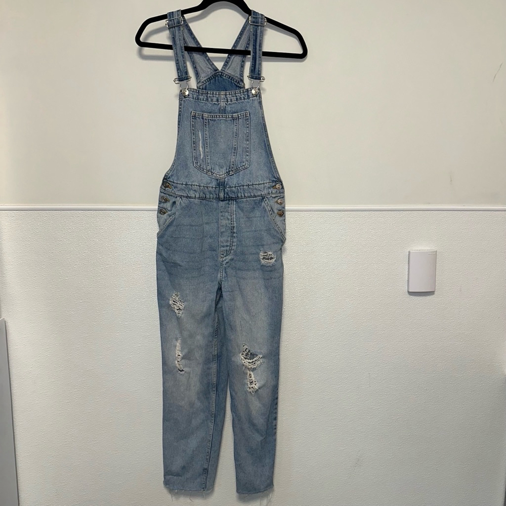 Women's Divided H&M Denim distressed Light Wash Overalls Size 4 Blue - Picture 5 of 11